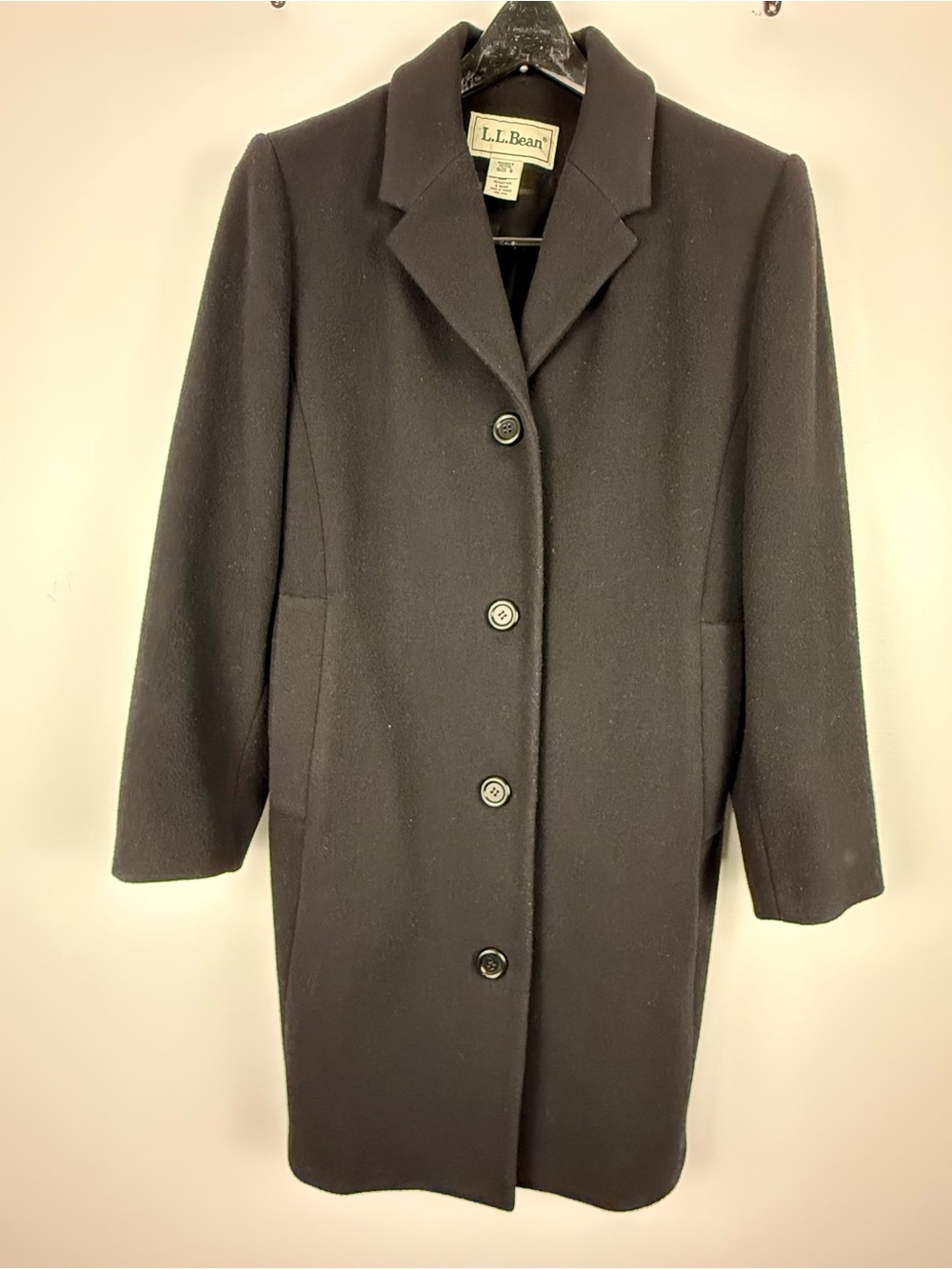 LL Bean Wool Cashmere Ladies 6 Petite Black Fully Lined Coat